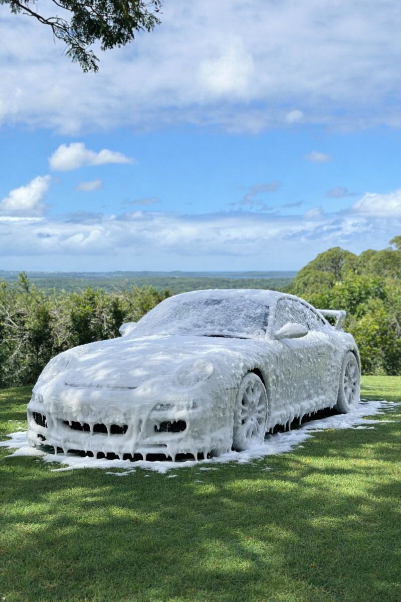 Car covered in foam